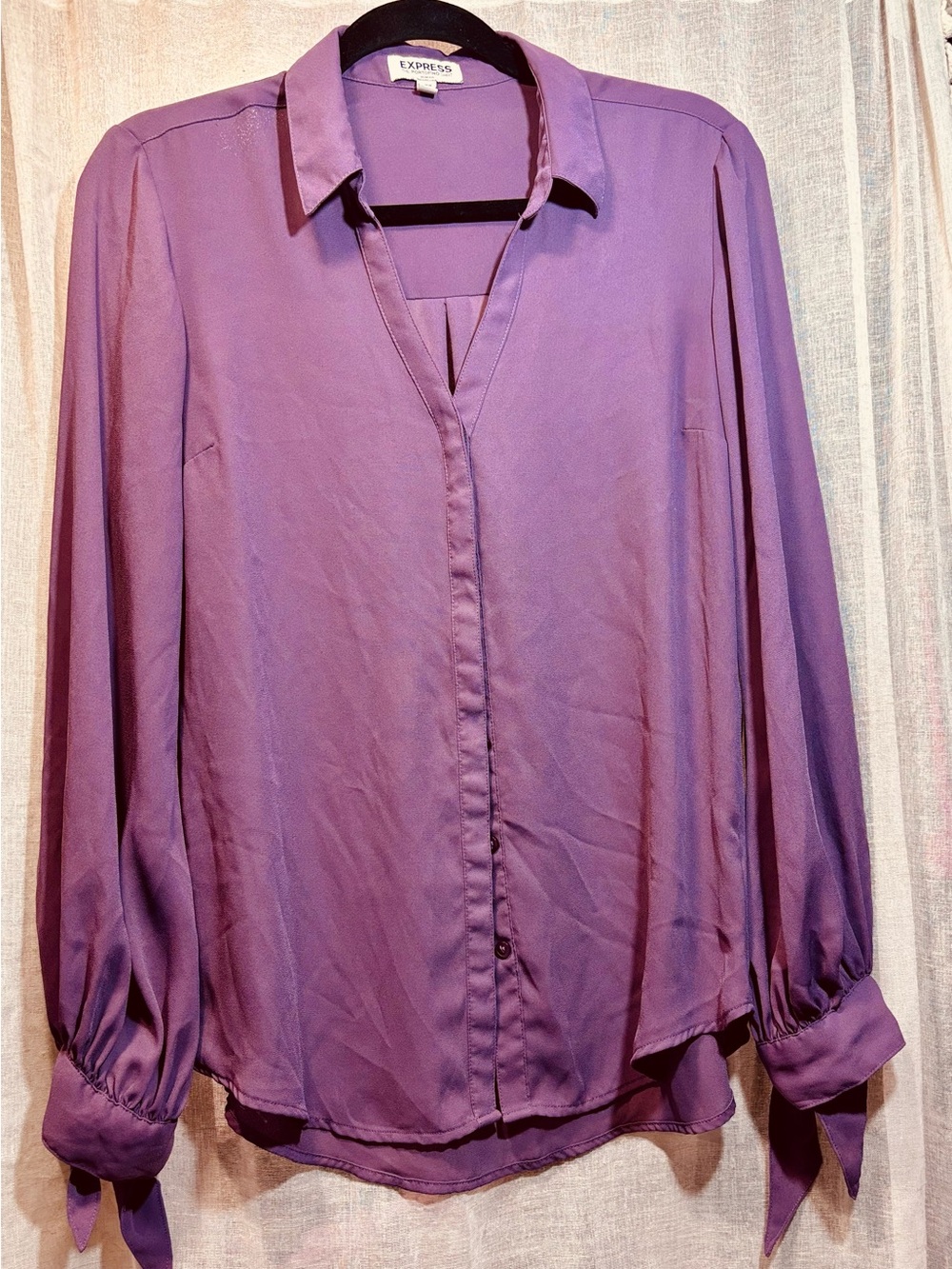 Express Lavender-Purple Button Front Collared Blouse